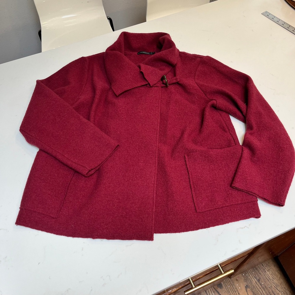 Cut Loose Womens Red Boiled Wool Blend Toggle Jacket Lagenlook Boxy Coat Medium